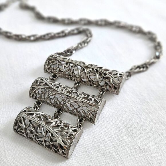 VTG LUCIEN PICCARD Silver Statement Necklace Large - Picture 2 of 11